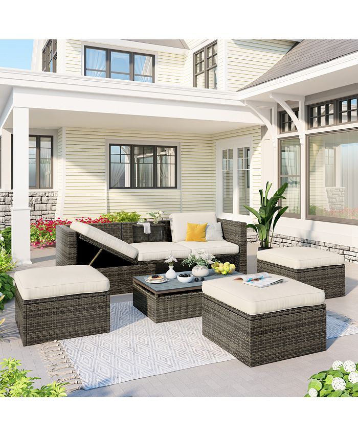 Simplie Fun Patio Furniture Sets, 5Piece Patio Wicker Sofa with