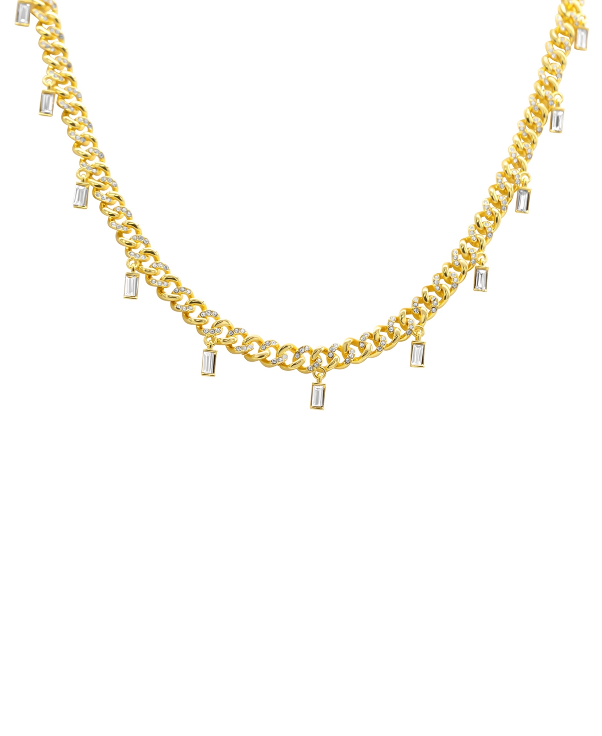Gold-Tone Curb Chain Baguette Dangle Choker Necklace, 12-1/2" + 4" extender - Gold