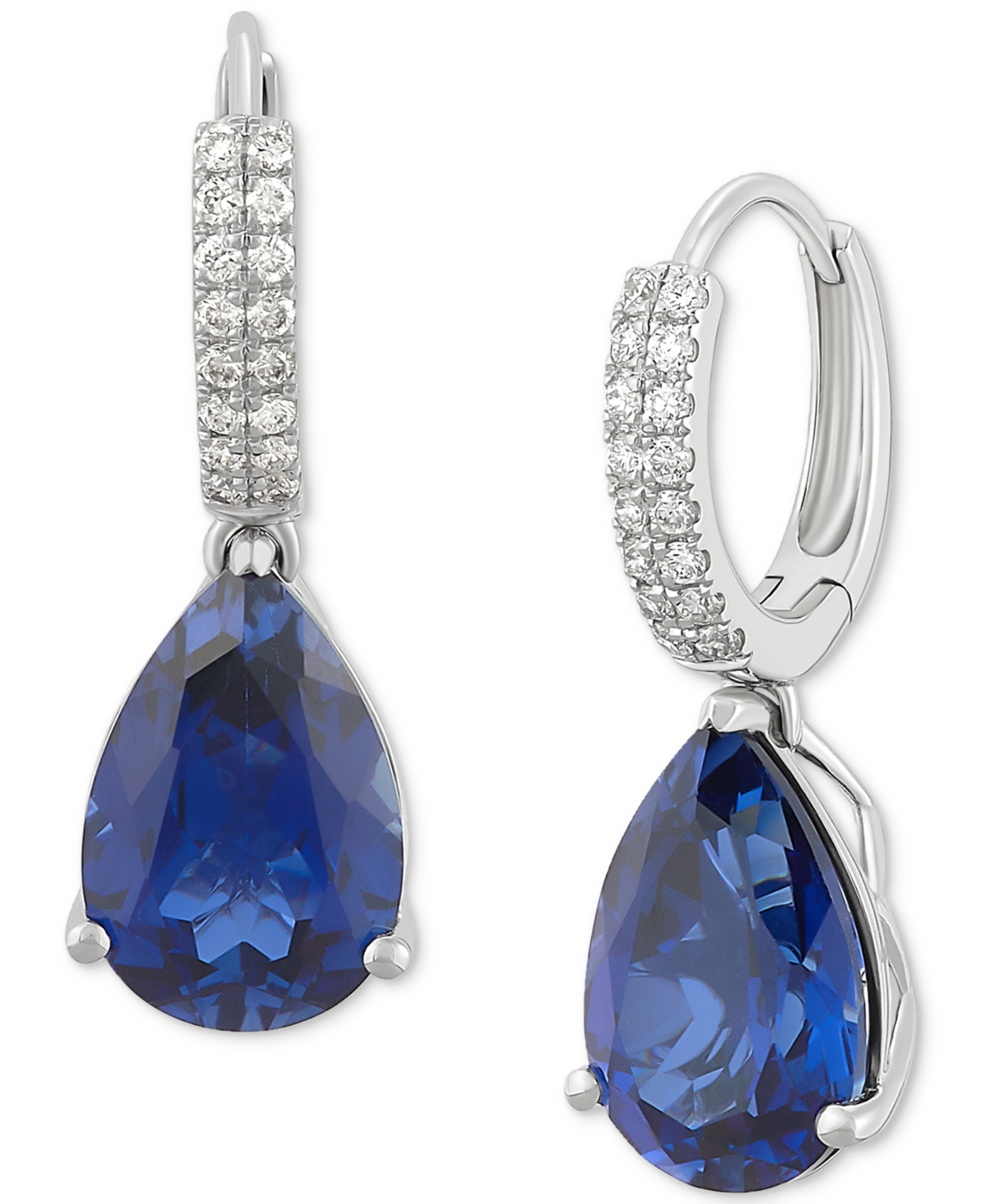Lab-Grown Sapphire (8-1/8 ct. t.w.) & Diamond (1/4 ct. t.w.) Pear Dangle Hoop Earrings in 14k White Gold - Sapphire