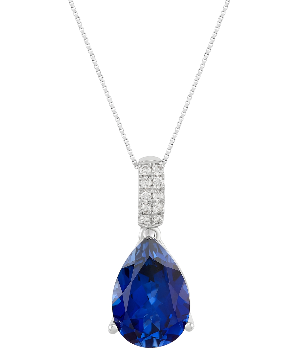 Lab Grown Sapphire (5 ct. t.w.) & Lab Grown Diamond (1/10 ct. t.w.) 18" Pendant Necklace in 14k White Gold - Sapphire