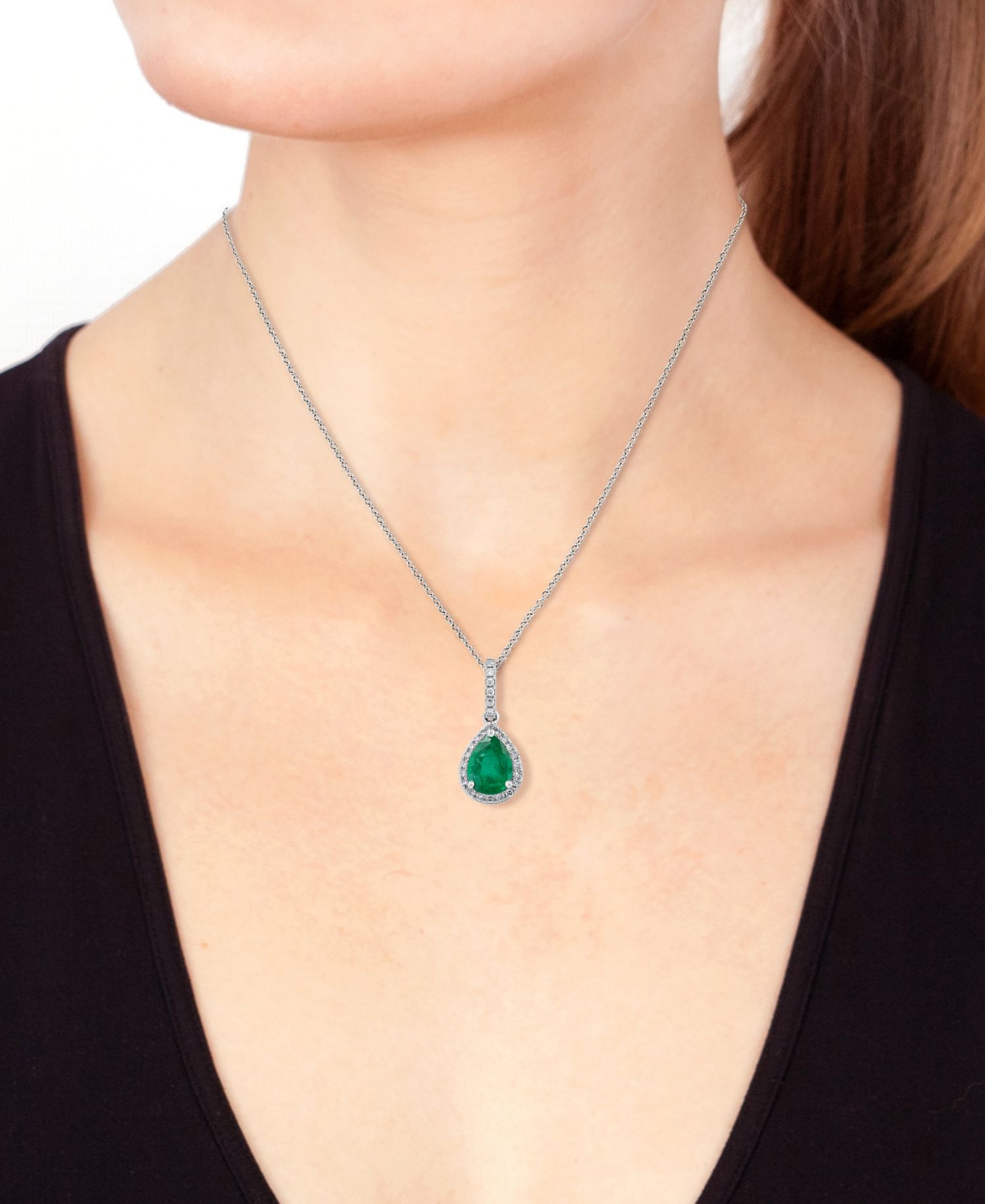 EFFY® Emerald (9/10 ct. t.w.) and Diamond (1/8 ct. t.w.) Drop Pendant in 14k White Gold