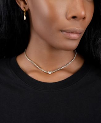 14k Gold-Plated Crystal Heart Tennis Necklace, 14" + 3" extender