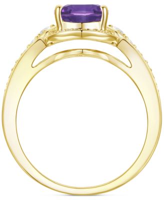 Amethyst (1-1/3 ct. t.w.) & Lab-Grown White Sapphire (1/4 ct. t.w.) Halo Ring in 14k Gold-Plated Sterling Silver (Also in Additional Gemstones)