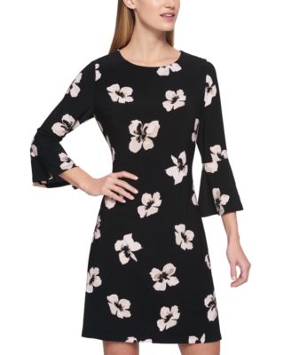 Printed Jersey Bell Sleeve A-line Dress