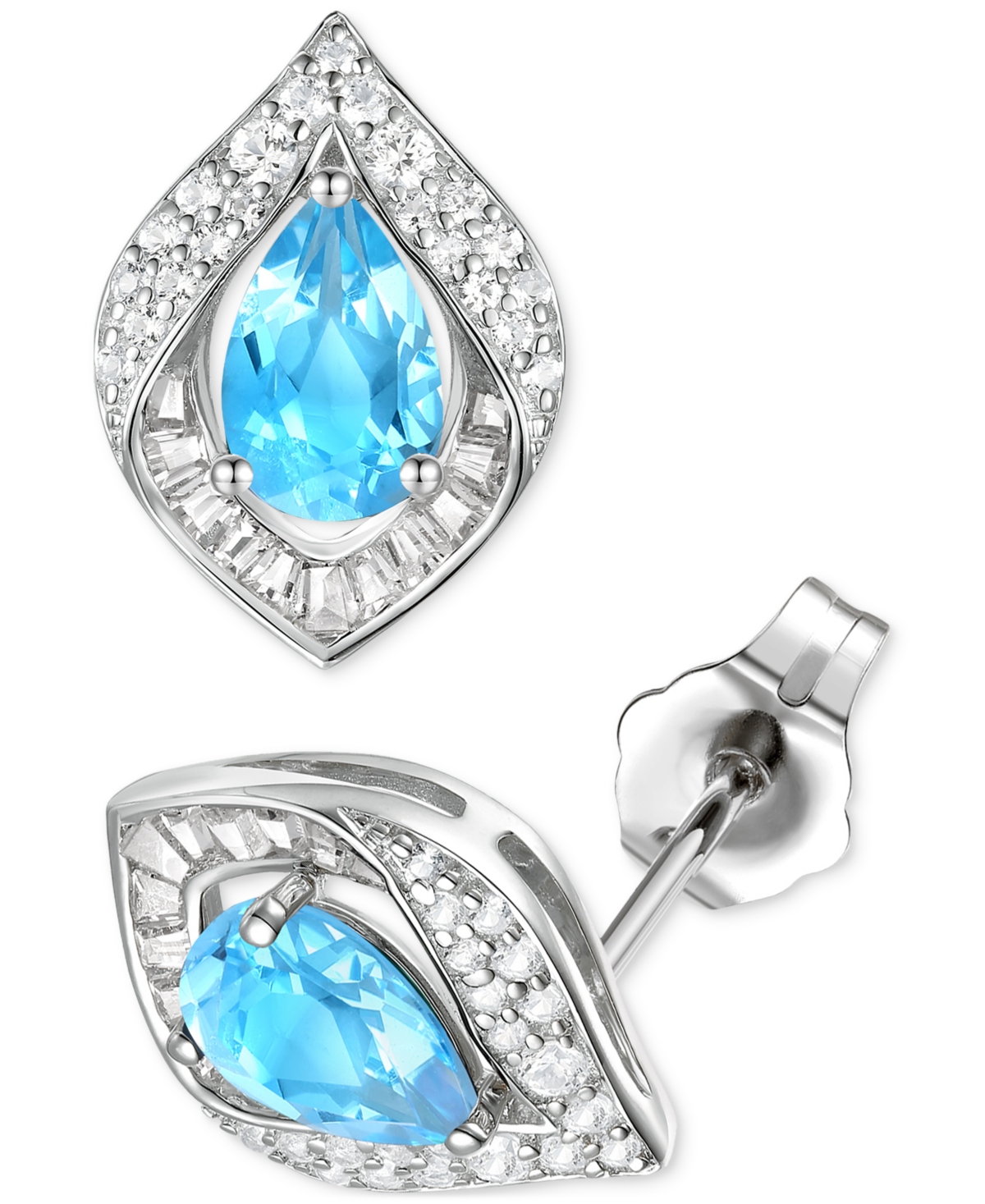 Macy's Amethyst (1-7/8 Ct. T.w.) & Lab-grown White Sapphire (1/5 Ct. T.w.) Pear Halo Stud Earrings In Sterl In Blue Topaz