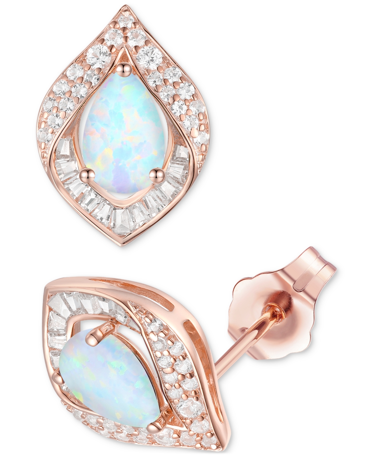 Macy's Amethyst (1-7/8 Ct. T.w.) & Lab-grown White Sapphire (1/5 Ct. T.w.) Pear Halo Stud Earrings In Sterl In Opal
