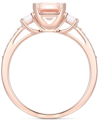Lab-Grown Morganite (1-3/8 ct. t.w.) & Lab-Grown White Sapphire (1/3 ct. t.w.) Three Stone Ring in 14k Rose Gold-Plated Sterling Silver (Also in Additional Gemstones)