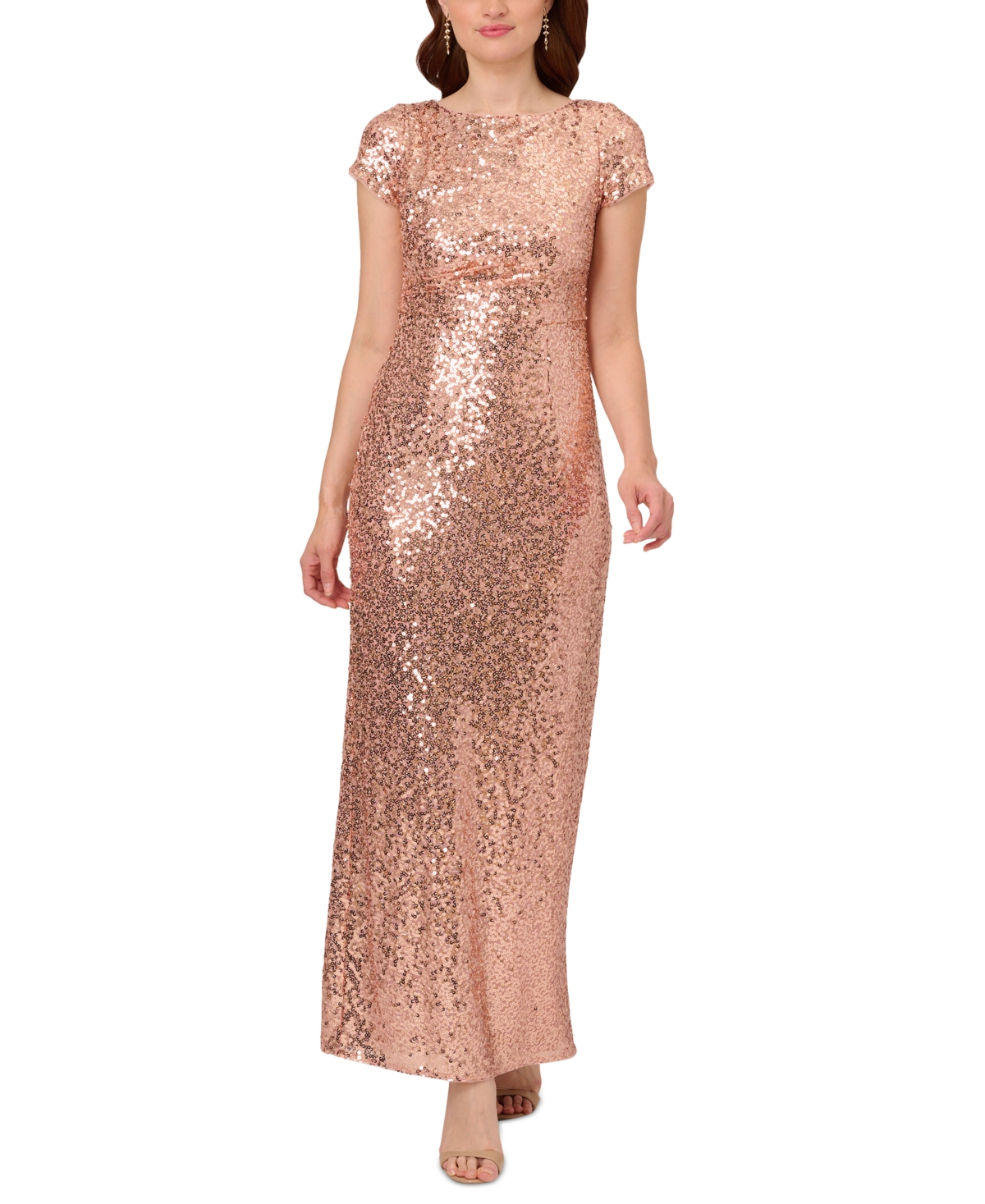 Papell Studio Women's Sequined Short-sleeve Gown In Rosegold