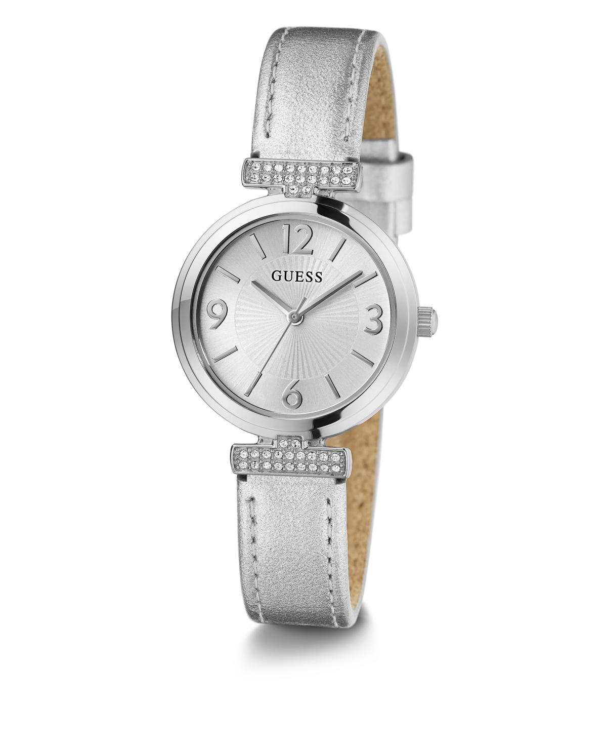 Shop Guess Women's Analog Silver-tone Leather Watch 28mm