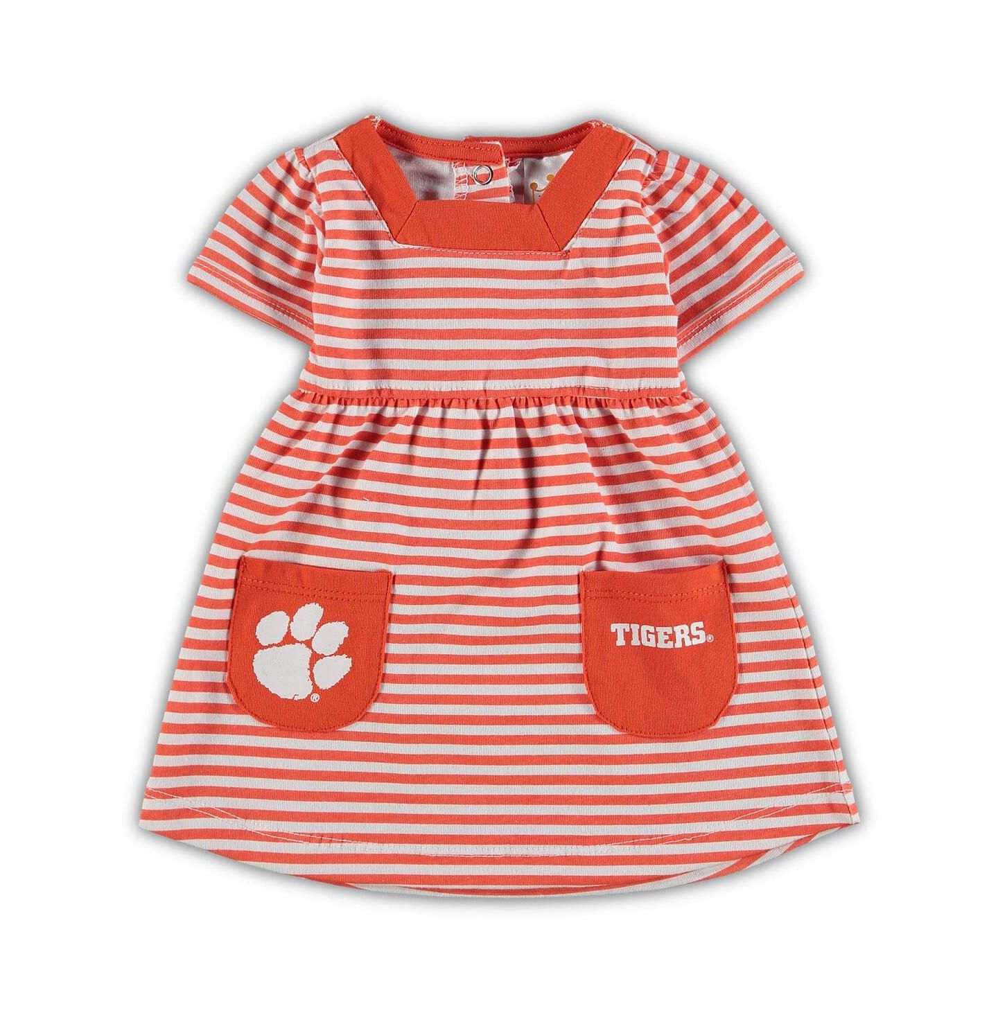 Платье Little King Apparel Orange Clemson Tigers Striped with Pockets для девочек-малышей — фото 1