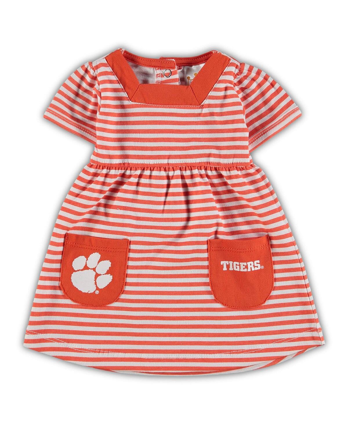 Shop Little King Apparel Girl's Toddler Orange Clemson Tigers Striped Dress With Pockets
