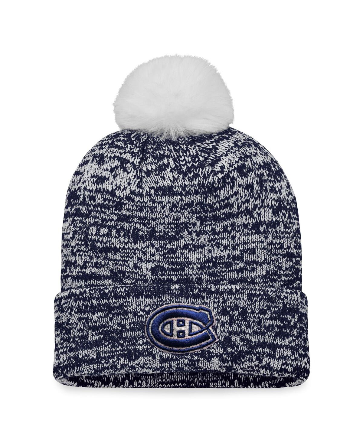 Shop Fanatics Women's  Navy Montreal Canadiens Glimmer Cuffed Knit Hat With Pom