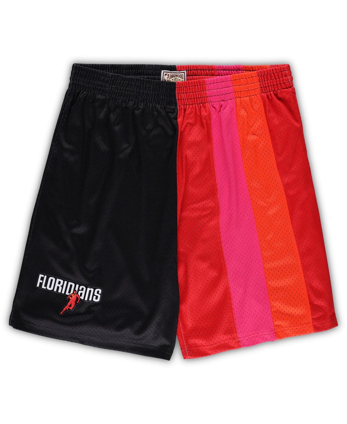 Shop Mitchell & Ness Men's  Black, Red Miami Heat Big & Tall Hardwood Classics Split Swingman Shorts In Black,red