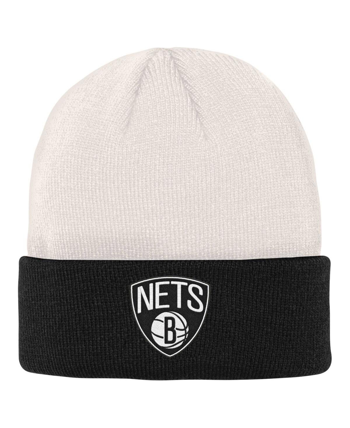 Outerstuff Kids' Big Boys And Girls Cream, Black Brooklyn Nets Bone Crown Cuffed Knit Hat In Cream,black