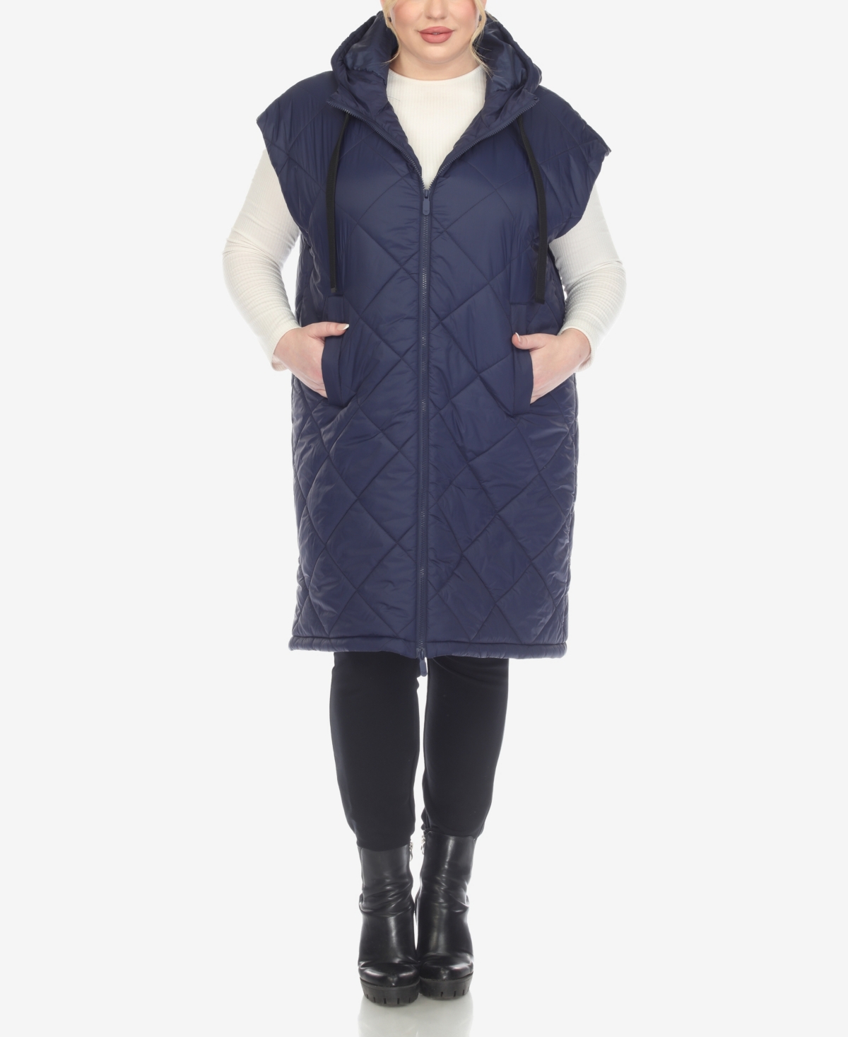 White Mark Plus Size Diamond Quilted Hooded Puffer Vest