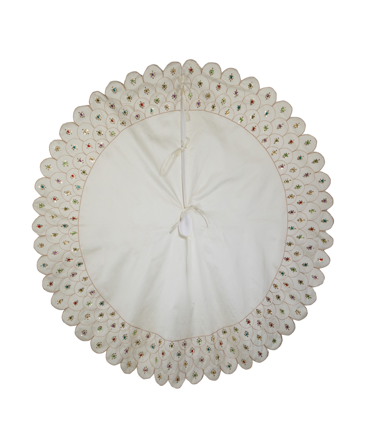 Kurt Adler 60" Beads Scalloped Ivory Embroidered Tree Skirt In White