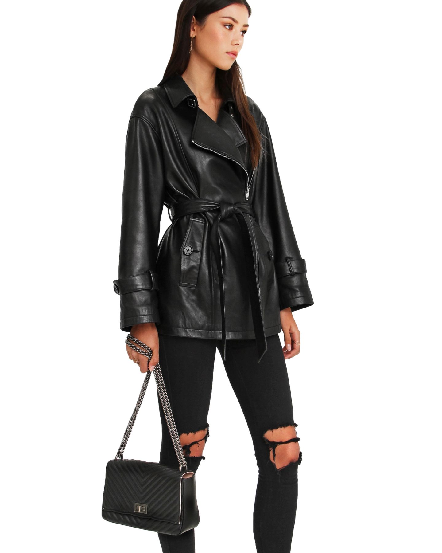 Женская куртка Belle & Bloom BFF Belted Leather, цвет: Чёрный — фото 5