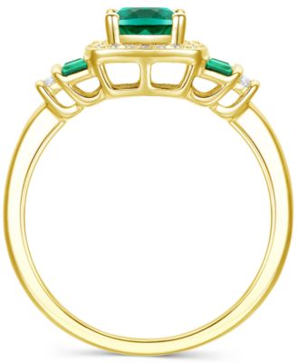 Lab-Grown Emerald (3/4 ct. t.w.) & Lab-Grown White Sapphire (1/6 ct. t.w.) Statement Ring in 14k Gold-Plated Sterling Silver 