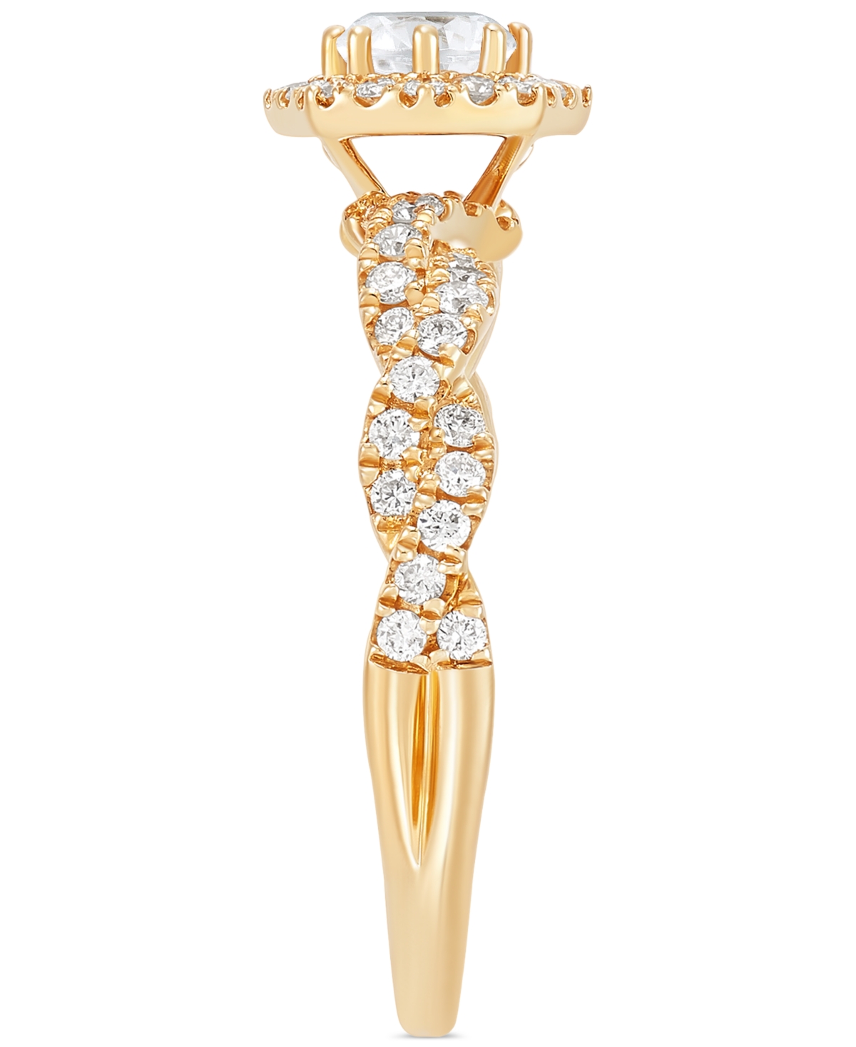 Shop Macy's Diamond Halo Twist-shank Engagement Ring (3/4 Ct. T.w.) In 14k Gold In Yellow Gold