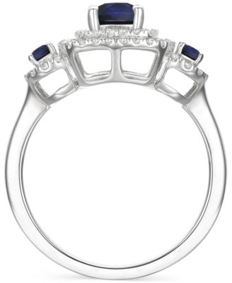 Lab-Grown Emerald (7/8 ct. t.w.) & Lab-Grown White Sapphire (1/3 ct. t.w.) Double Halo Three Stone Ring (Also in Additional Gemstones)