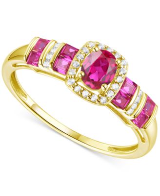Macy's - Lab-Grown Ruby (5/8 ct. t.w.) & Lab-Grown White Sapphire (1/10 ct. t.w.) Halo Statement Ring in 14k Gold-Plated Sterling Silver (Also in Lab-Grown Blue Sapphire)
