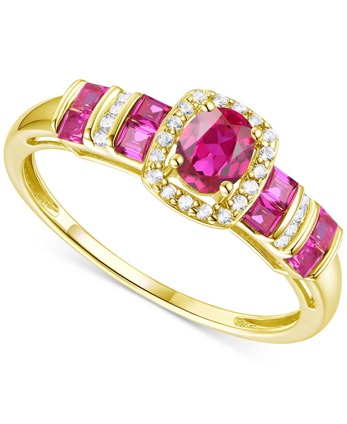 Macy's Lab-grown Ruby (5/8 Ct. T.w.) & Lab-grown White Sapphire (1/10 Ct. T.w.) Halo Statement Ring In 14k