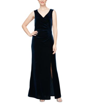 SL Fashions - Petite Velvet Rhinestone-Trim Dress