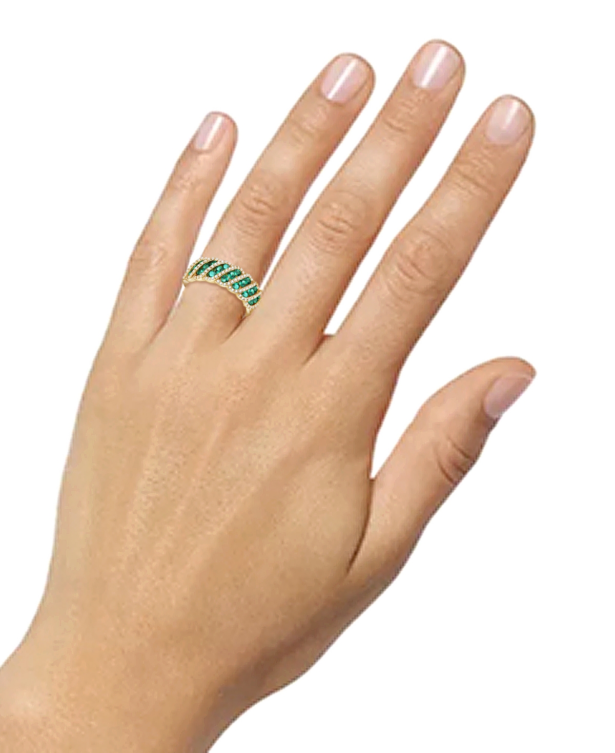 Lab-Grown(3/4 ct. t.w.) & Lab-Grown White Sapphire (3/8 ct. t.w.) Diagonal Row Statement Ring in 14k Gold-Plated Sterling Silver - Emerald