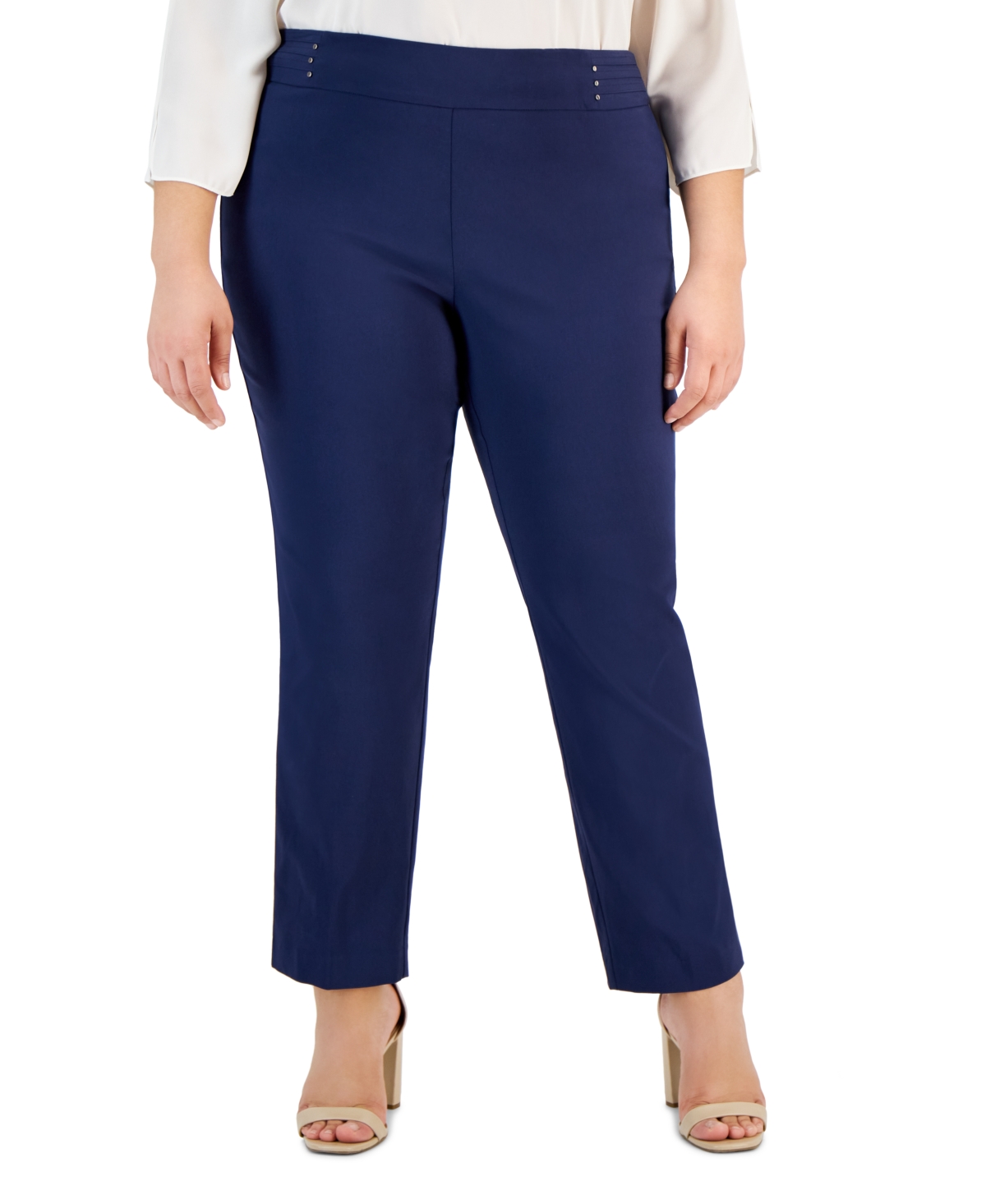 Jm Collection Plus & Petite Plus Size Tummy Control Pull-on Slim-leg Pants, Created For Macy's In Intrepid Blue