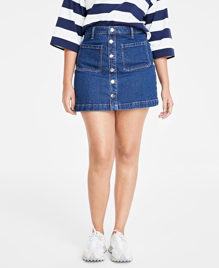 On 34th Women's Button-Front Denim Mini Skirt, Created for Macy's - Macy's