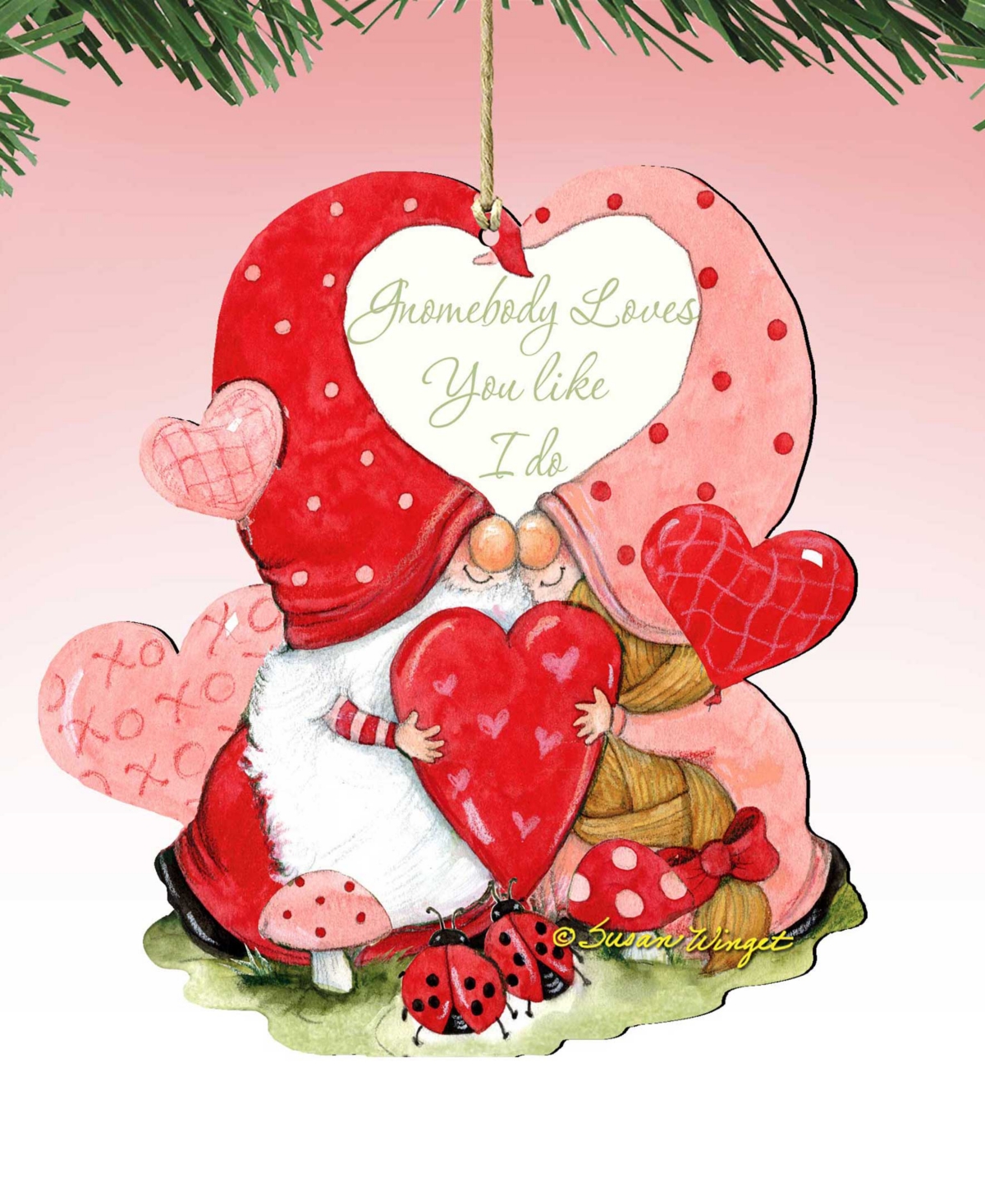 Designocracy Holiday Wooden Ornaments Valentine Gnomes Home Decor Set Of 2 S. Winget In Multi Color