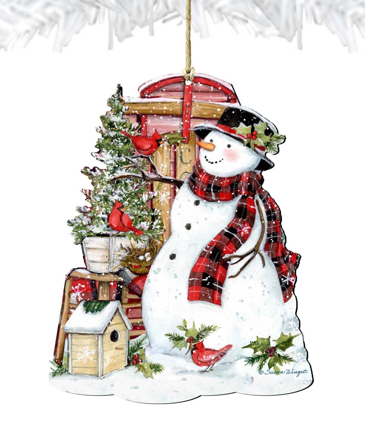 Shop Designocracy Holiday Wooden Ornaments Snowman With Cardinals Home Decor Set Of 2 S. Winget In Multi Color