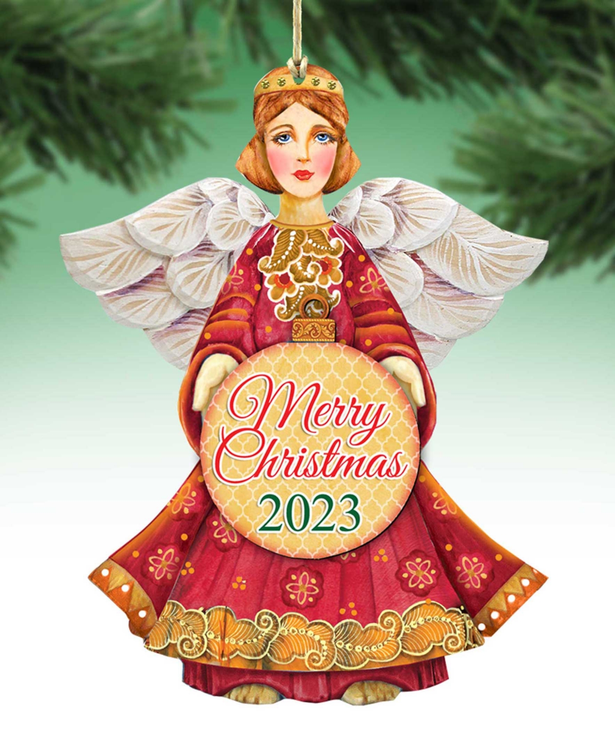 Designocracy 2023 Dated Angel Christmas Wooden Ornaments Holiday Decor Set Of 2 G. Debrekht In Multi Color