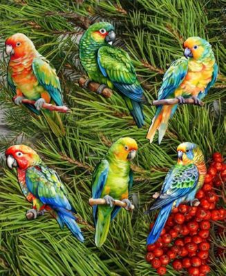 Holiday Wooden Clip-On Ornaments Parrots Set of 6 G. DeBrekht