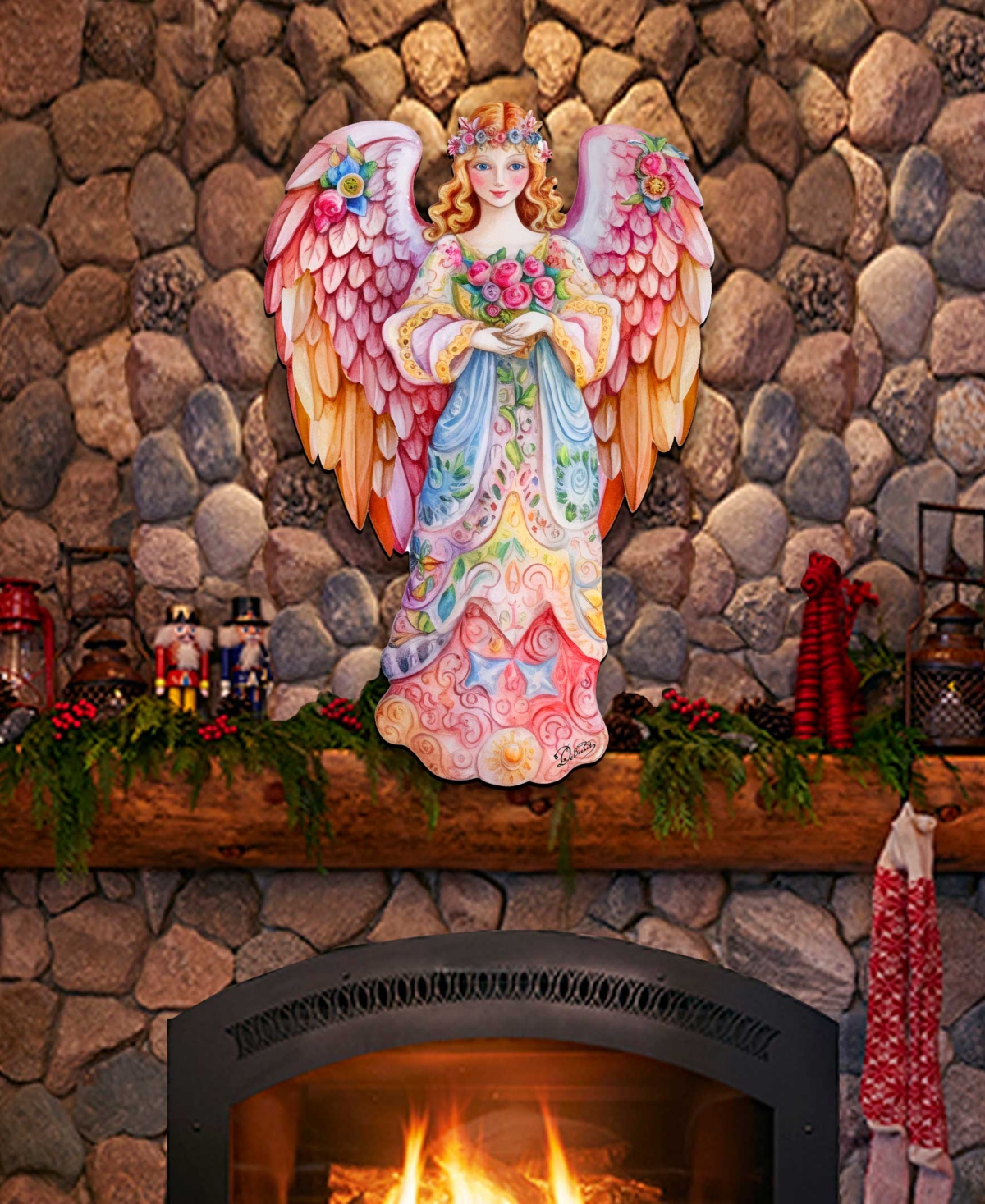 Floral Angel Christmas Door Decor Wooden Wall Decor G. DeBrekht - Multi Color
