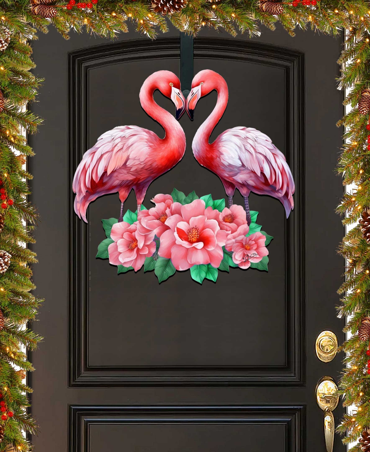 Holiday Wall Decor Door Decor Flamingos in Love Wooden G. DeBrekht - Multi Color