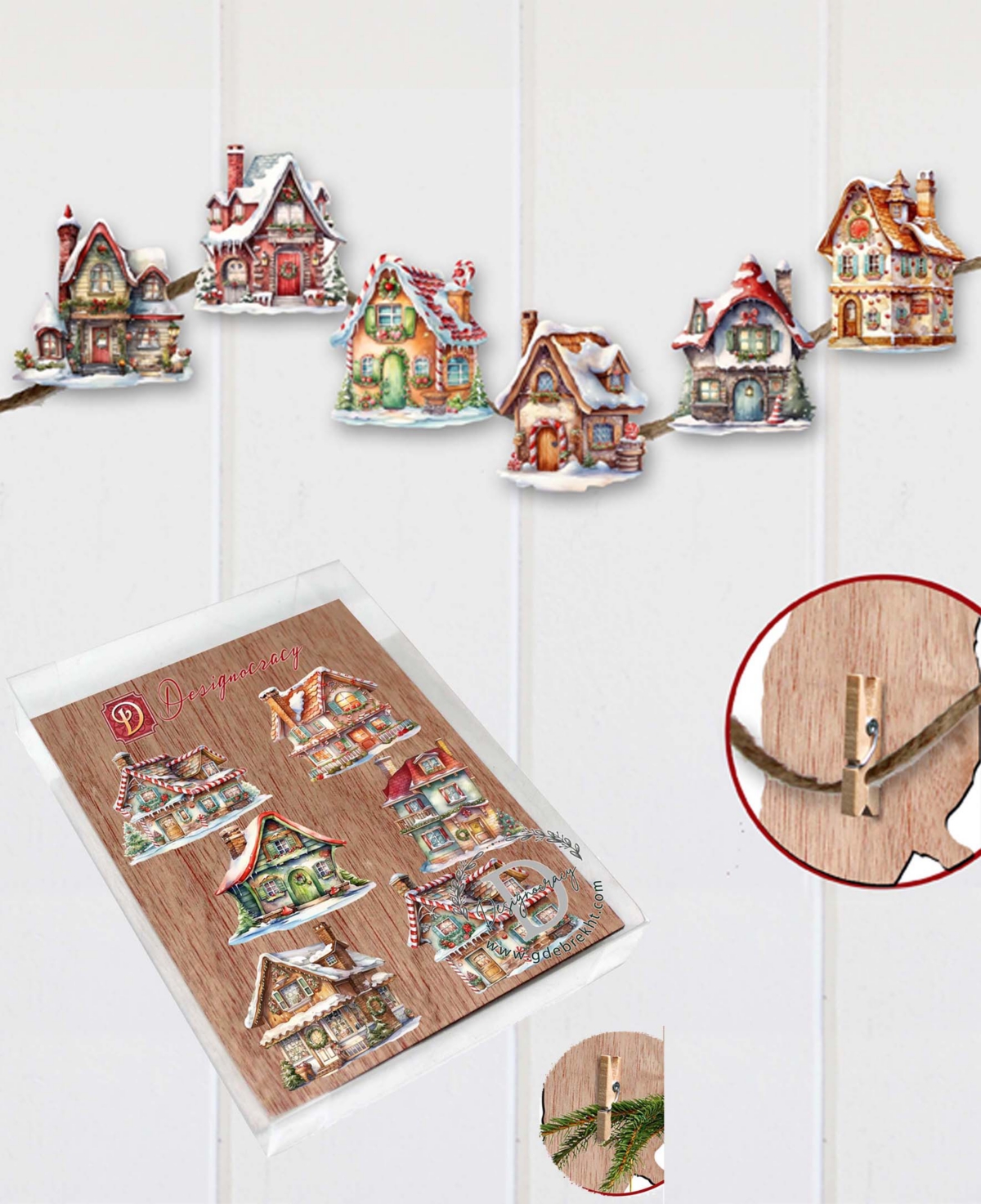 Shop Designocracy Holiday Wooden Clip-on Ornaments Dream Houses Set Of 6 G. Debrekht In Multi Color