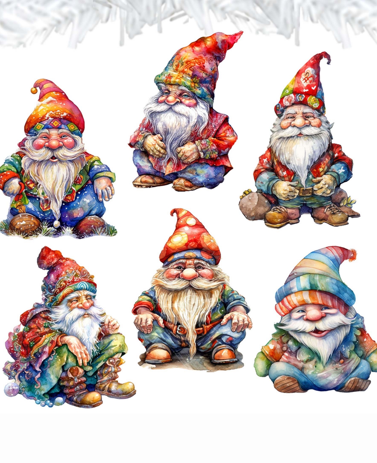 Designocracy Christmas Garden Gnomes Christmas Wood Clip-on Ornaments Set Of 6 G. Debrekht In Multi Color