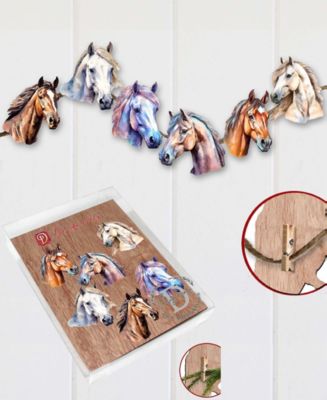 Holiday Wooden Clip-On Ornaments Horses Set of 6 G. DeBrekht