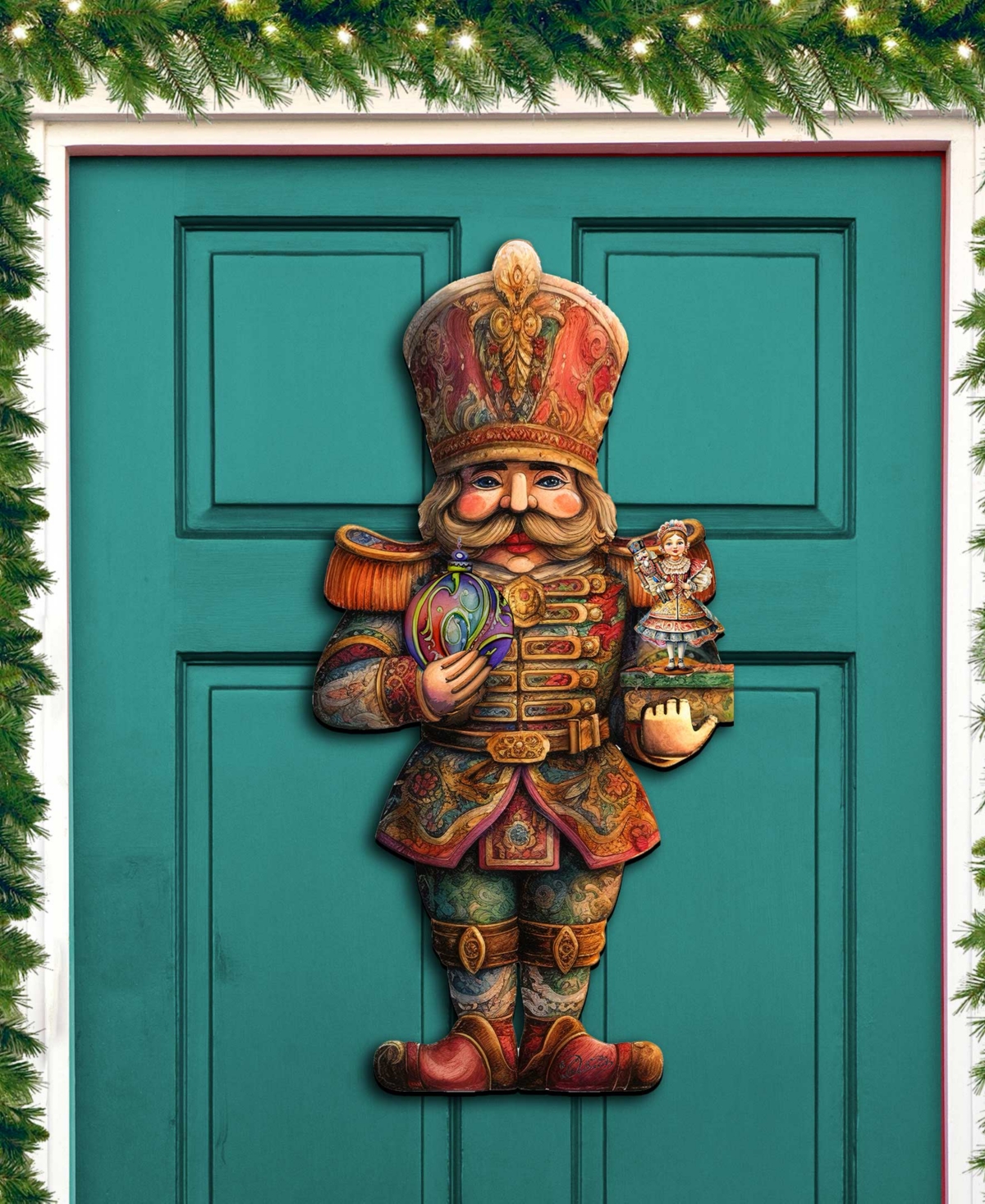 Designocracy Clara And Nutcracker Prince Christmas Door Hanger Wooden Door Decor G. Debrekht In Multi Color