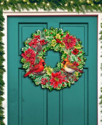 Cardinal Garland Wreath Christmas Door Hanger Wooden Door Decor G. DeBrekht