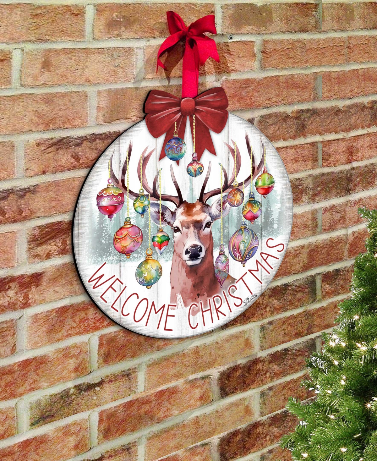 Designocracy Welcome Christmas Wooden Door Decor Welcome Sign Hanging Decoration G. Debrekht In Multi Color