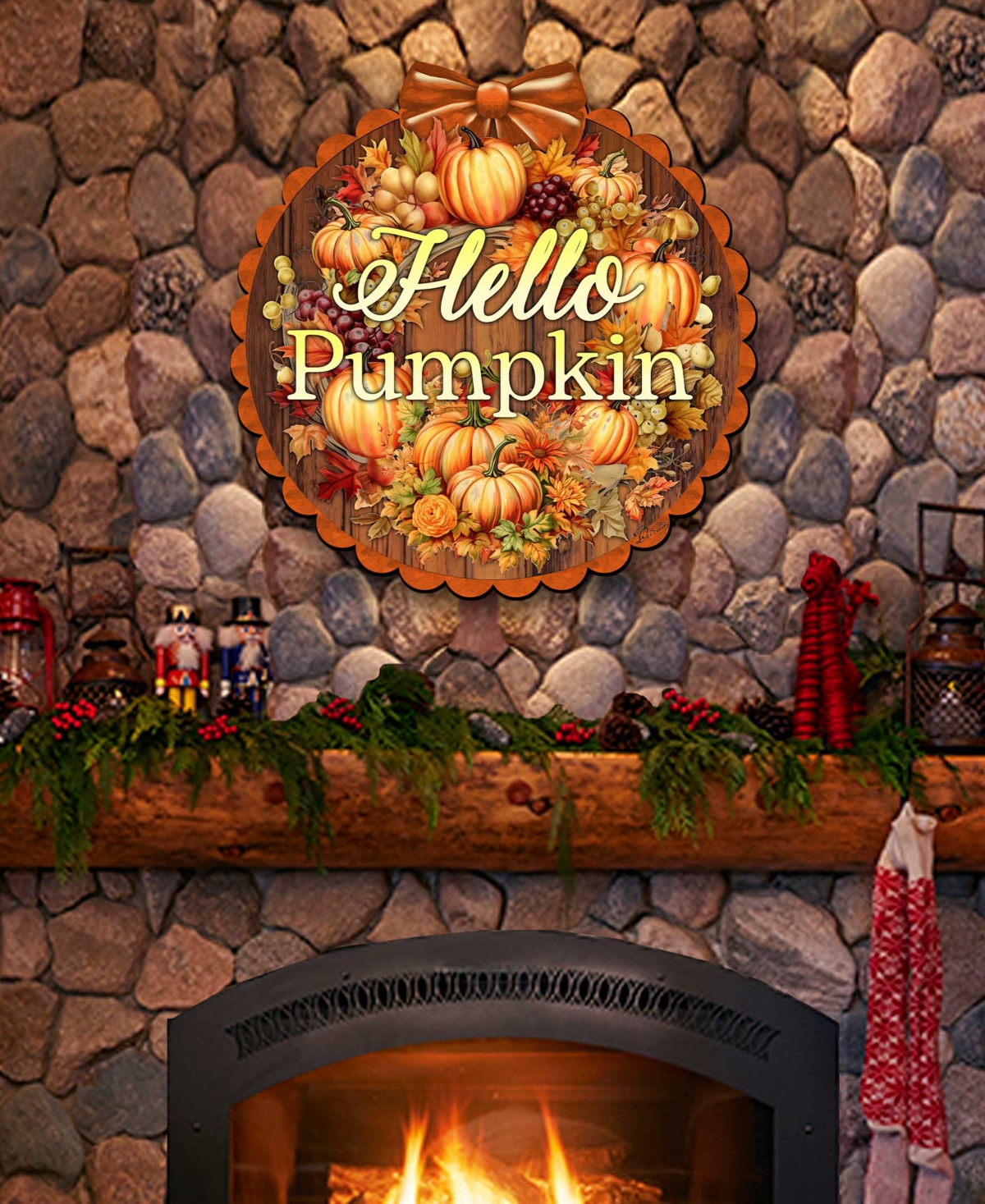 Shop Designocracy Holiday Wooden Door Decor Welcome Sign Hello Pumpkin G. Debrekht In Multi Color