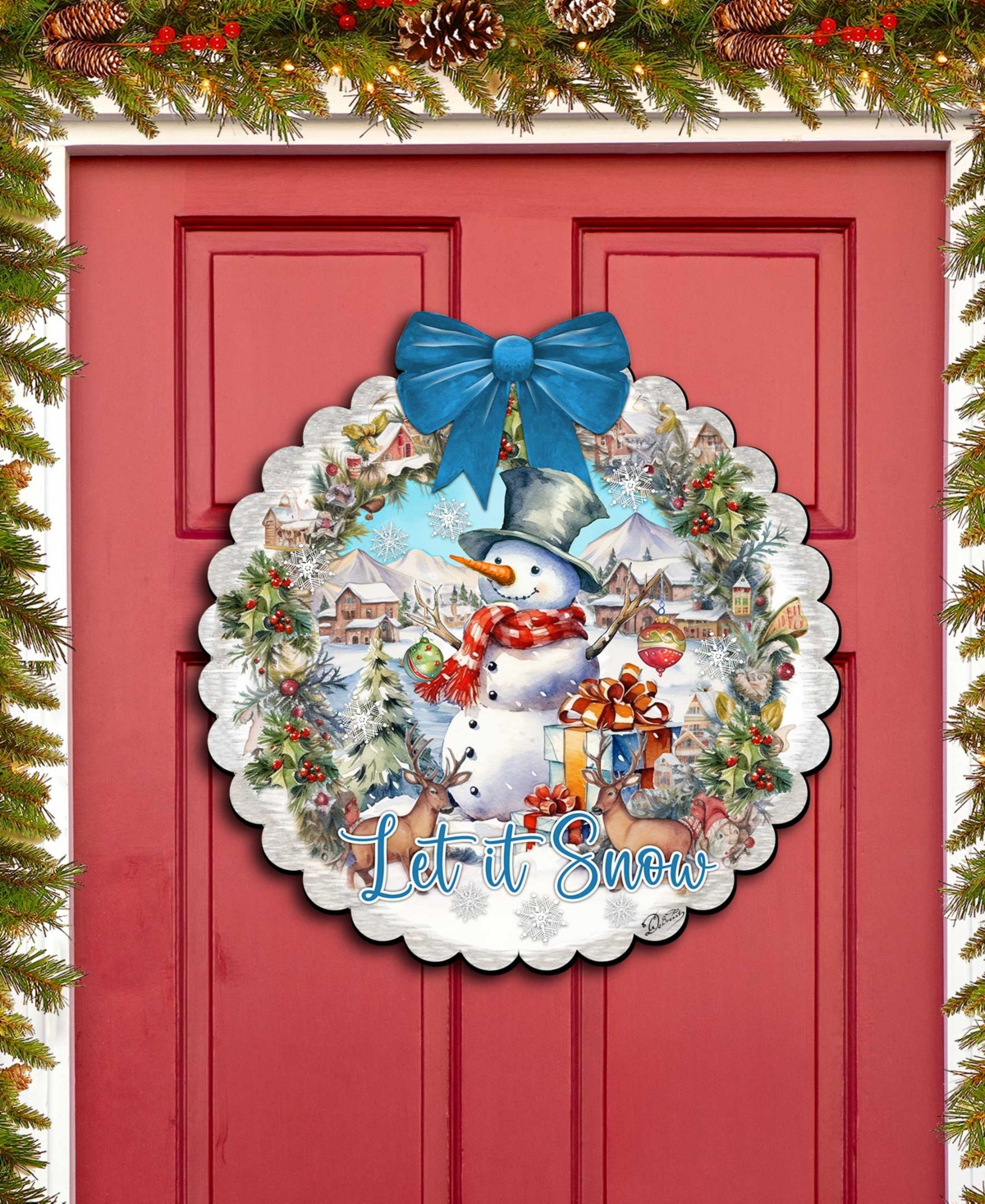 Designocracy Let it Snow Christmas Wooden Door Decor Hanging Decoration G. DeBrekht