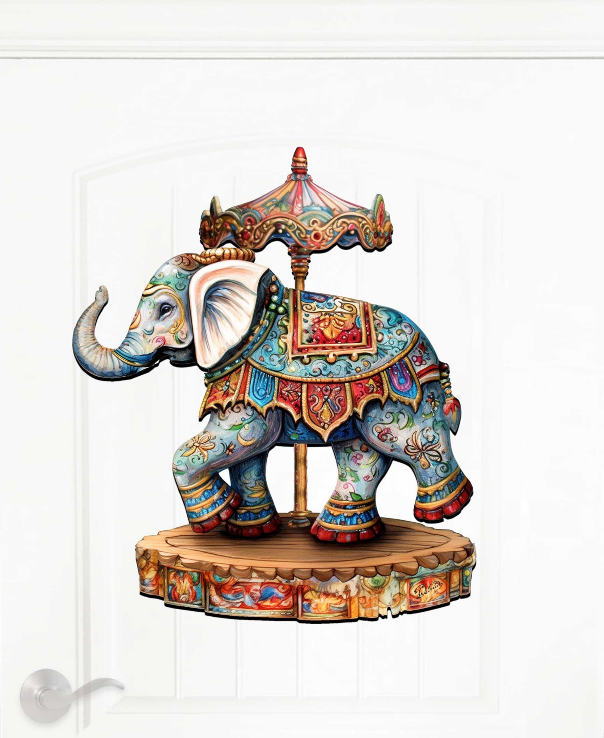 Shop Designocracy Carousel Elephant Christmas Wooden Door Hanger Door Decor G. Debrekht In Multi Color