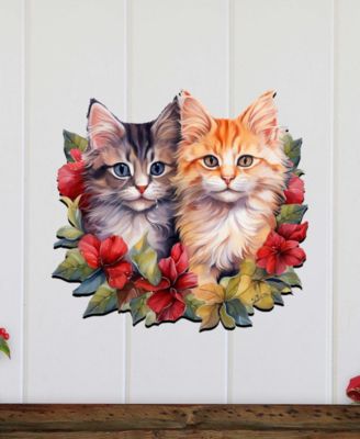 Cute Kittens Christmas Wooden Door Hanger Door Decor G. DeBrekht