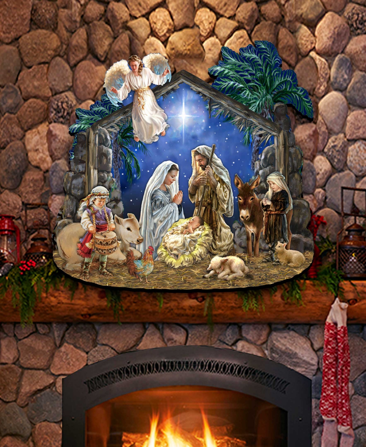 Designocracy Nativity with Angel Christmas Wooden Door Decor Wall Decor G. DeBrekht