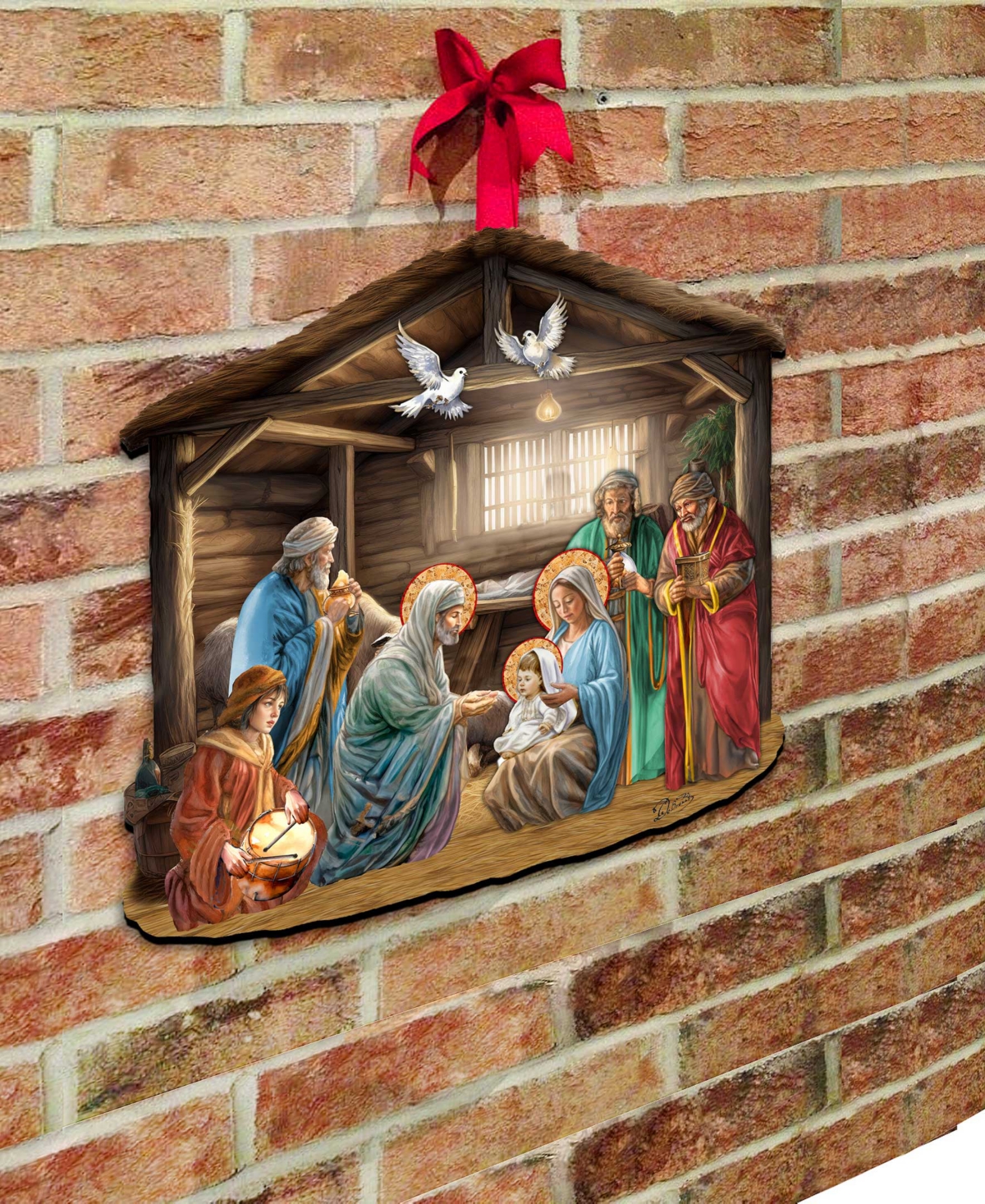 Designocracy Nativity Scene Christmas Wooden Door Hanger Door Decor G. Debrekht In Multi Color