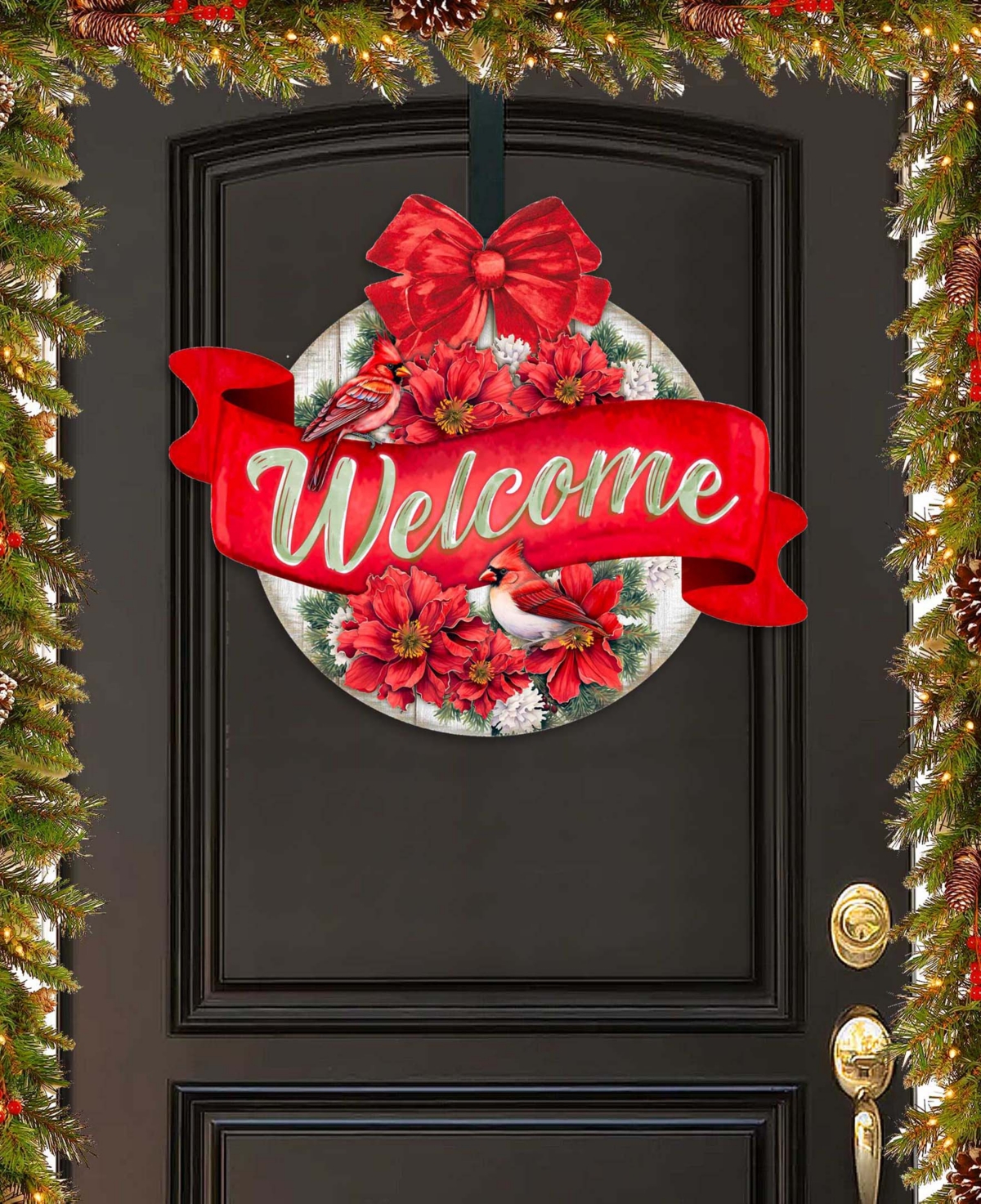 Designocracy Christmas Wreath Christmas Wooden Door Decor Welcome Sign G. Debrekht In Multi Color