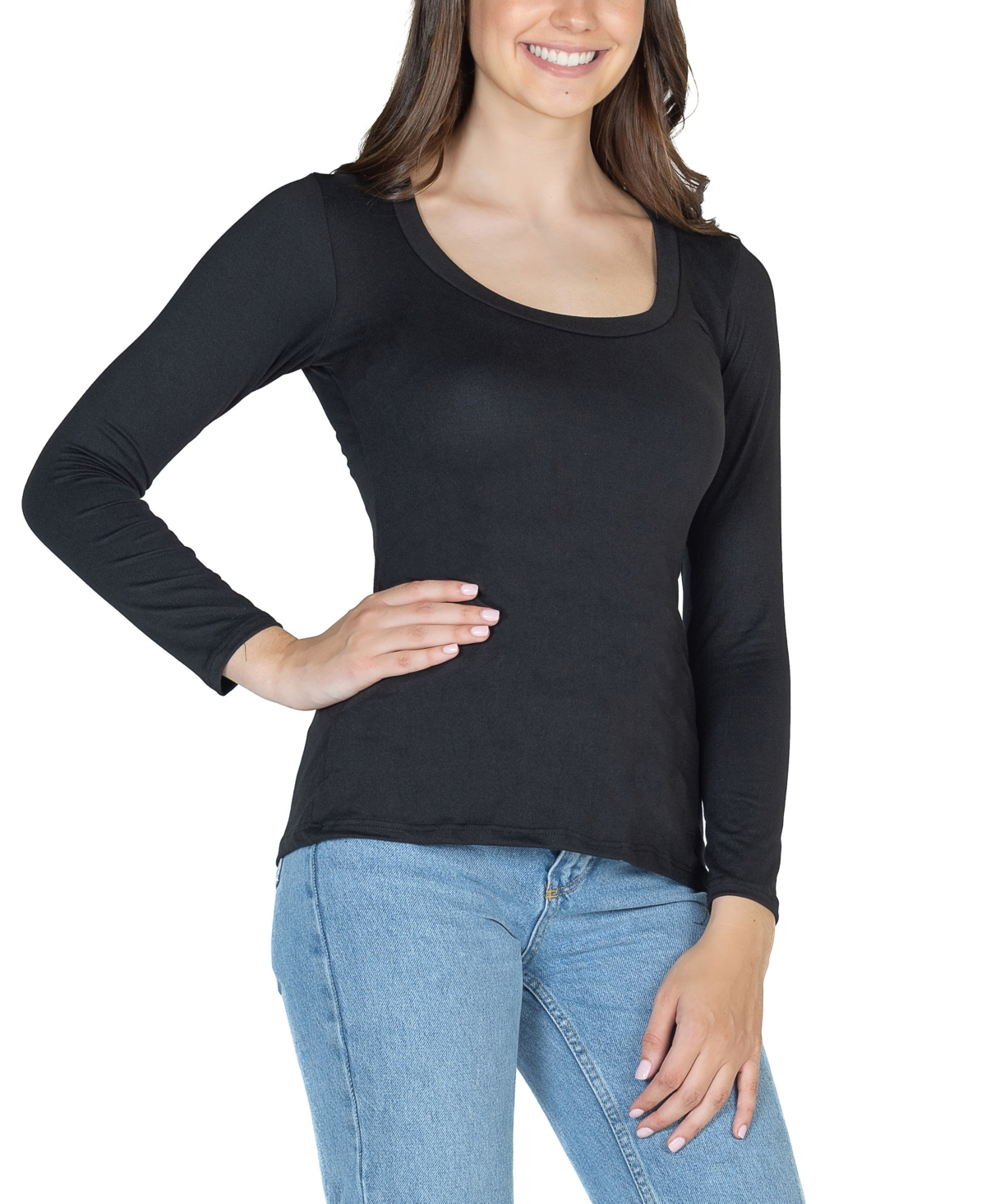 24seven Comfort Apparel Women's Long Sleeve Scoop Neck Top